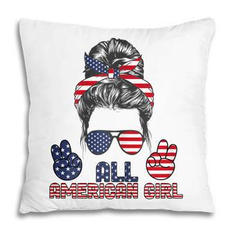 All American Girl Messy Bun American Flag 4Th Of July V2 Pillow - Seseable