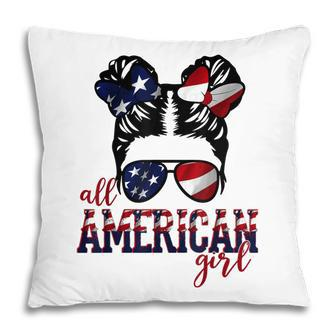 All American Girl Messy Hair Bun Woman Patriotic 4Th Of July V2 Pillow - Seseable