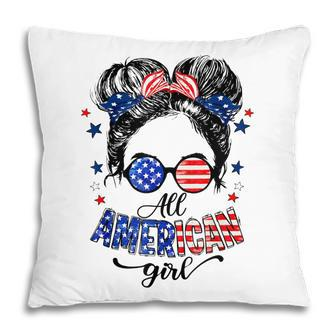All American Girls 4Th Of July Daughter Messy Bun Usa V4 Pillow - Seseable