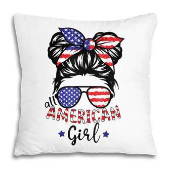 All American Girls 4Th Of July Daughter Messy Bun Usa V5 Pillow - Seseable