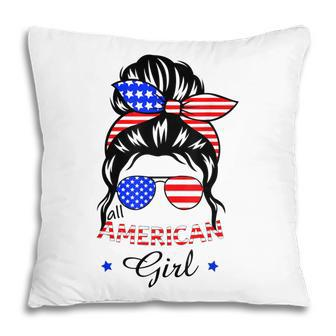 All American Girls 4Th Of July Daughter Messy Bun Usa V6 Pillow - Seseable