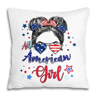 All American Girls 4Th Of July Daughter Messy Bun Usa V7 Pillow - Seseable