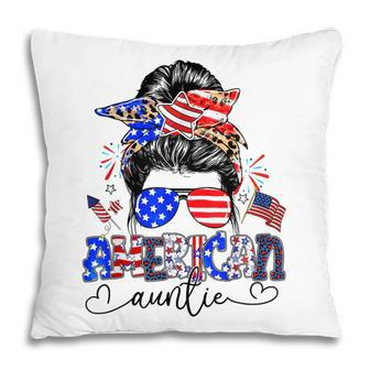 American Auntie Messy Bun Usa Flag Leopard 4Th Of July Pillow - Seseable