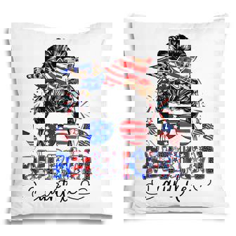 American Auntie Messy Bun Usa Flag Leopard 4Th Of July Pillow - Seseable