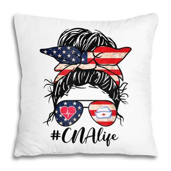 American Cna Life Messy Bun Usa Flag 4Th Of July Pillow - Seseable