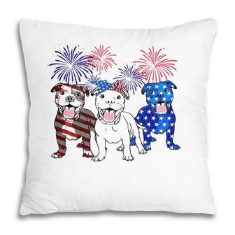 American Pitbull Dog Firework 4Th Of July Usa Flag Patriotic Pillow - Seseable