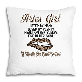 Aries Girl Leopard A Mouth She Cant Control Birthday Gift Pillow - Seseable
