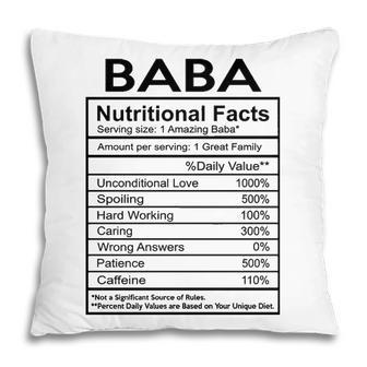 Baba Grandma Gift Baba Nutritional Facts Pillow - Seseable