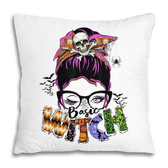 Basic Witch Halloween Messy Bun Halloween Skull Turban Pillow - Seseable