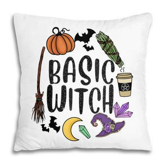 Basic Witch Hat Witches Pumpkin Moon Witchcraft Halloween Pillow - Seseable