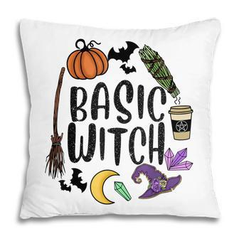 Basic Witch Hat Witches Pumpkin Moon Witchcraft Halloween V2 Pillow - Seseable