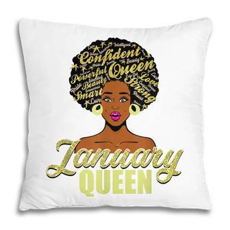 Black African American Melanin Afro Queen January Birthday Pillow - Seseable