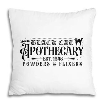 Black Cat Apothecary Est 1645 Powders And Llixers Halloween Pillow - Seseable