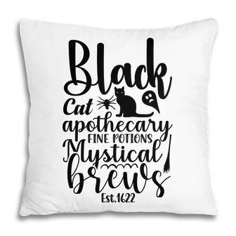 Black Cat Apothecary Fine Potions Mystical Brews Halloween Pillow - Seseable
