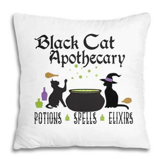 Black Cat Apothecary Halloween Gift Potions Spells Elixers Pillow - Seseable