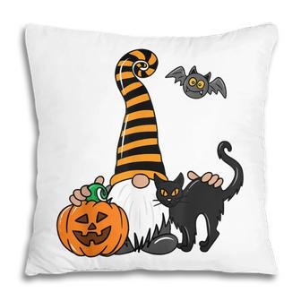 Black Cat Gnome Pumpkin Jack-O-Lantern Bat Halloween Costume Pillow - Seseable