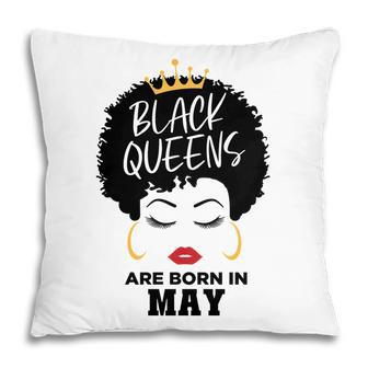 Black Queens Are Born In May Birthday Curly Hair Girl Pillow - Seseable