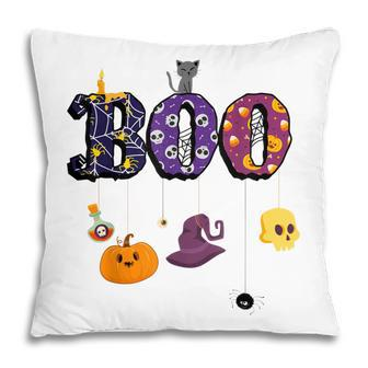 Boo Halloween Costume Spiders Ghosts Pumkin & Witch Hat V2 Pillow - Seseable