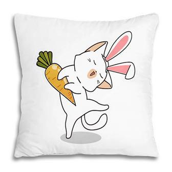Bunny Cat With Carrots Dancing Happy Easter Day Pillow - Seseable