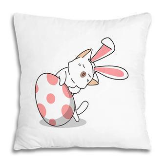 Bunny Cat With Dots Egg Easter Day Cute Cat Gift Pillow - Seseable