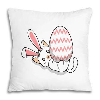 Bunny Cat With Giant Egg Cute Easter Day Gifts Pillow - Seseable