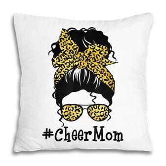 Cheer Mom Leopard Messy Bun Cheerleader Funny Mothers Day V2 Pillow - Seseable