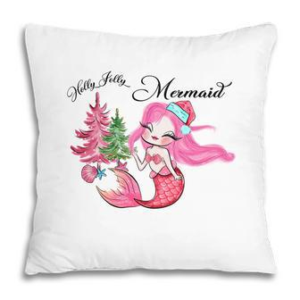 Christmas Holly Jolly Mermaid Pillow - Seseable