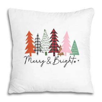 Christmas Tree Merry And Bright Retro Pillow - Seseable