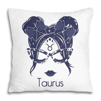 Cool Blue Design Taurus Girl With Glass Pillow - Seseable