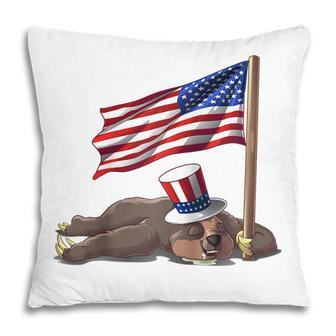 Cool Sloth Us Flag Funny American 4Th Of July Lazy Usa Gift Pillow - Seseable