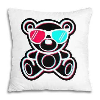 Cool Teddy Bear Glitch Effect With 3D Glasses Pillow - Seseable