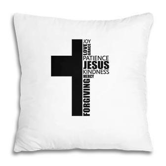 Cross With Words Bible Verse Black Graphic Christian Pillow - Seseable