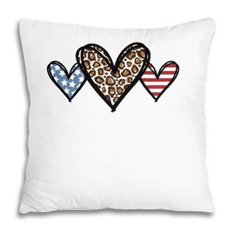 Cute American Flag Hearts Fourth 4Th Of July Usa Patriotic Pillow - Seseable
