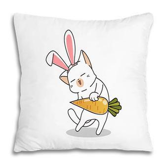 Cute Bunny Cat With Carrots Funny Easter Day Gift Kid Pillow - Seseable