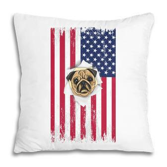 Cute Pug Face & American Flag – 4Th Of July Pug Dad Pug Mom Pillow - Seseable
