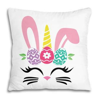 Cute Unicorn Bunny Cat Face Happy Easter Day Pillow - Seseable