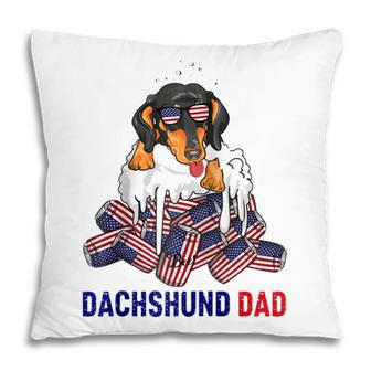 Dachshund Dad Beer Drinking 4Th Of July Us Flag Patriotic Pillow - Seseable