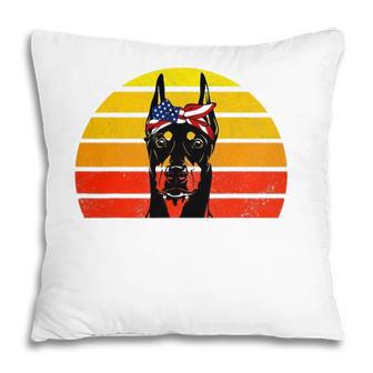 Doberman Pinscher Usa Flag Bandana 4Th July Vintage Pillow - Seseable