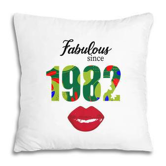 Fabulous Since 1982 Red Lips Green 40Th Birthday Pillow - Seseable
