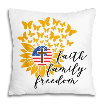 Faith Family Freedom Christian Patriot Sunflower 4Th Of July Pillow - Seseable