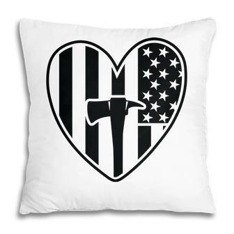 Firefighter Usa Flag Black Heart Gift For Firefighter Pillow - Seseable
