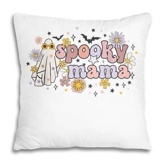 Floral Ghost Halloween Spooky Mama Cool Mom Funny Halloween Pillow - Seseable