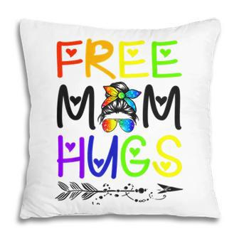 Free Mom Hugs Messy Bun Rainbow Lgbt Pride Pillow - Seseable