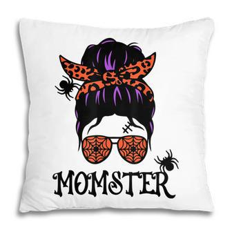 Funny Halloween Messy Bun Leopard Pumpkin Momster Pillow - Seseable