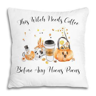 Funny Halloween Skull Witches Brew This Witch Needs Coffee V2 Pillow - Seseable