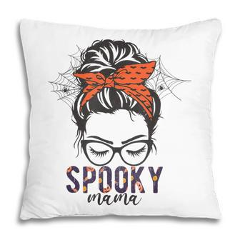 Funny Halloween Spooky Mom Messy Bun Skull Mama Costume Pillow - Seseable