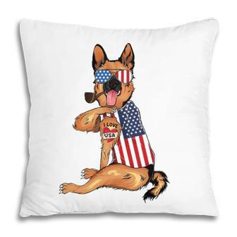 German Shepherd Dog Merica 4Th Of July Usa American Flag Men Pillow - Seseable