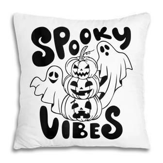 Ghost Halloween Pumpkin Face Spooky Vibes Funny Halloween Pillow - Seseable