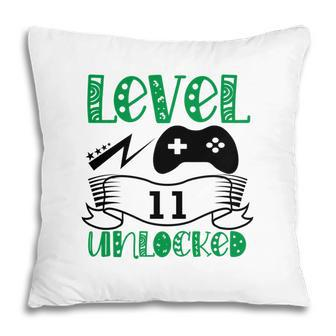 Green Letter Level 11 Unlocked Gamer 11Th Birthday Pillow - Seseable
