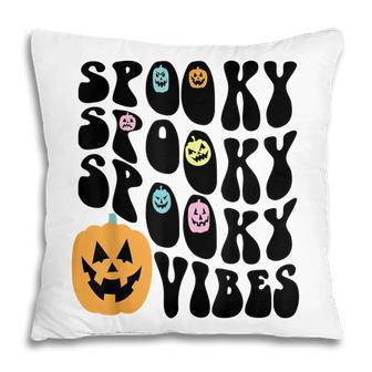 Groovy Spooky Vibes Scary Pumpkin Face Funny Halloween Pillow - Seseable
